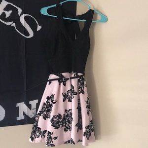 Pink, velvet and black dress!